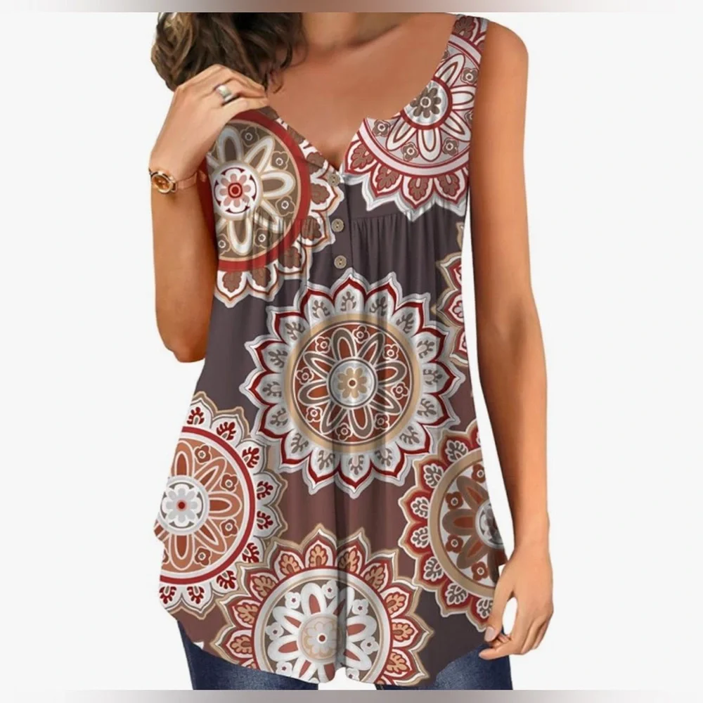 ▶️ Women Trendy Casual Cami Shirt Sleeveless Tank Top Basic Blouse XL - Picture 1 of 6